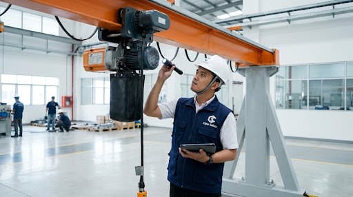 Tenaga ahli CSM melakukan pemeriksaan alat industri